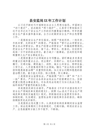 县安监局XX年工作计划