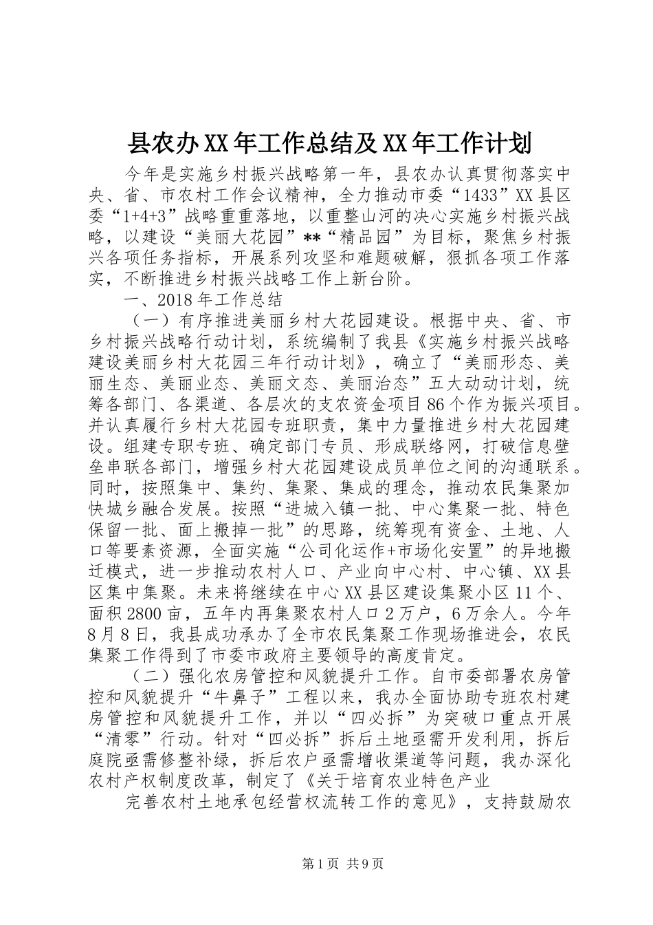 县农办XX年工作总结及XX年工作计划_1_第1页