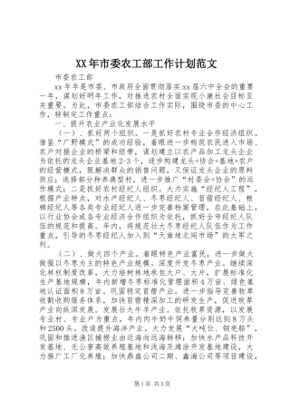 XX年市委农工部工作计划范文