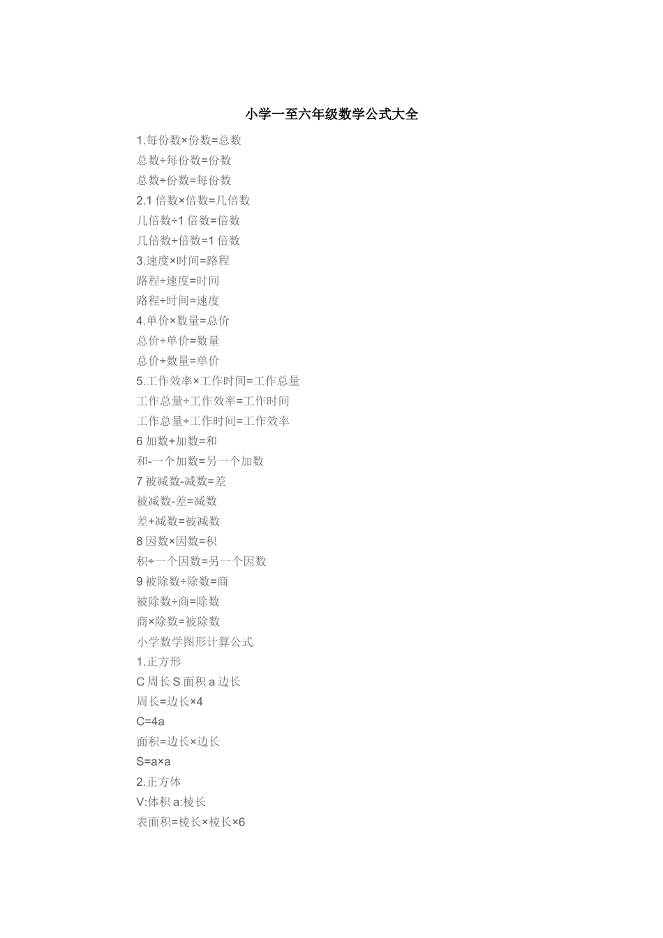 小学一至六年级数学公式大1_第1页