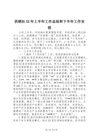供销社XX年上半年工作总结和下半年工作安排_1