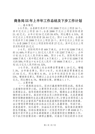 商务局XX年上半年工作总结及下步工作计划