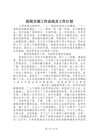医院支部工作总结及工作计划