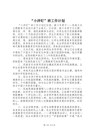 “小洋钉”班工作计划