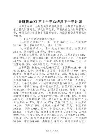县财政局XX年上半年总结及下半年计划