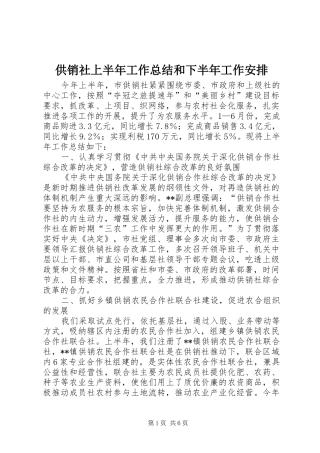 供销社上半年工作总结和下半年工作安排