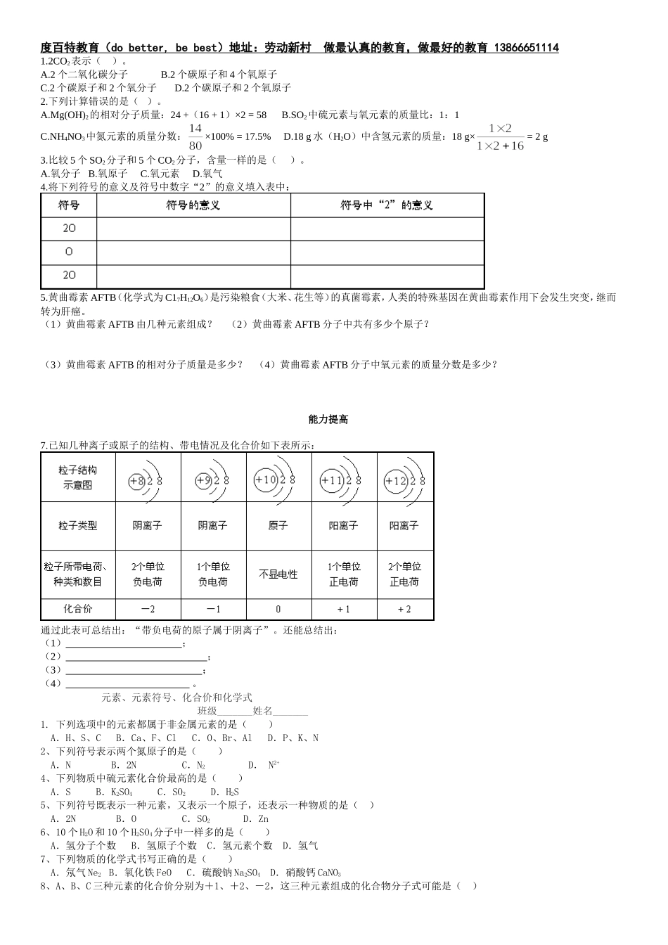 化学式与化合价练习题_第1页