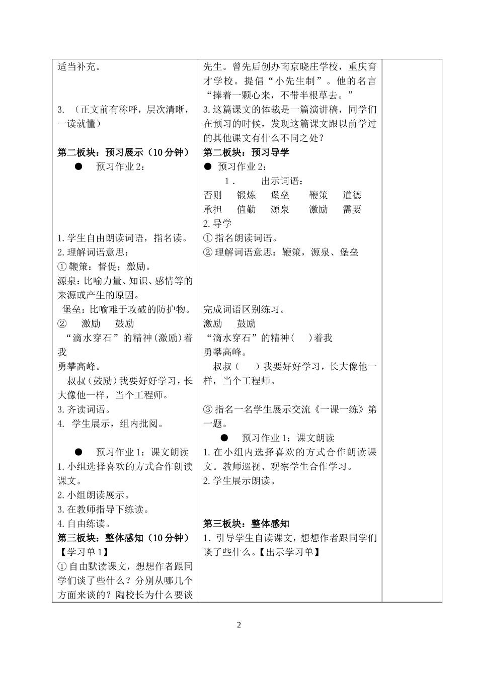 《2、陶校长的演讲》课时教学设计_第2页