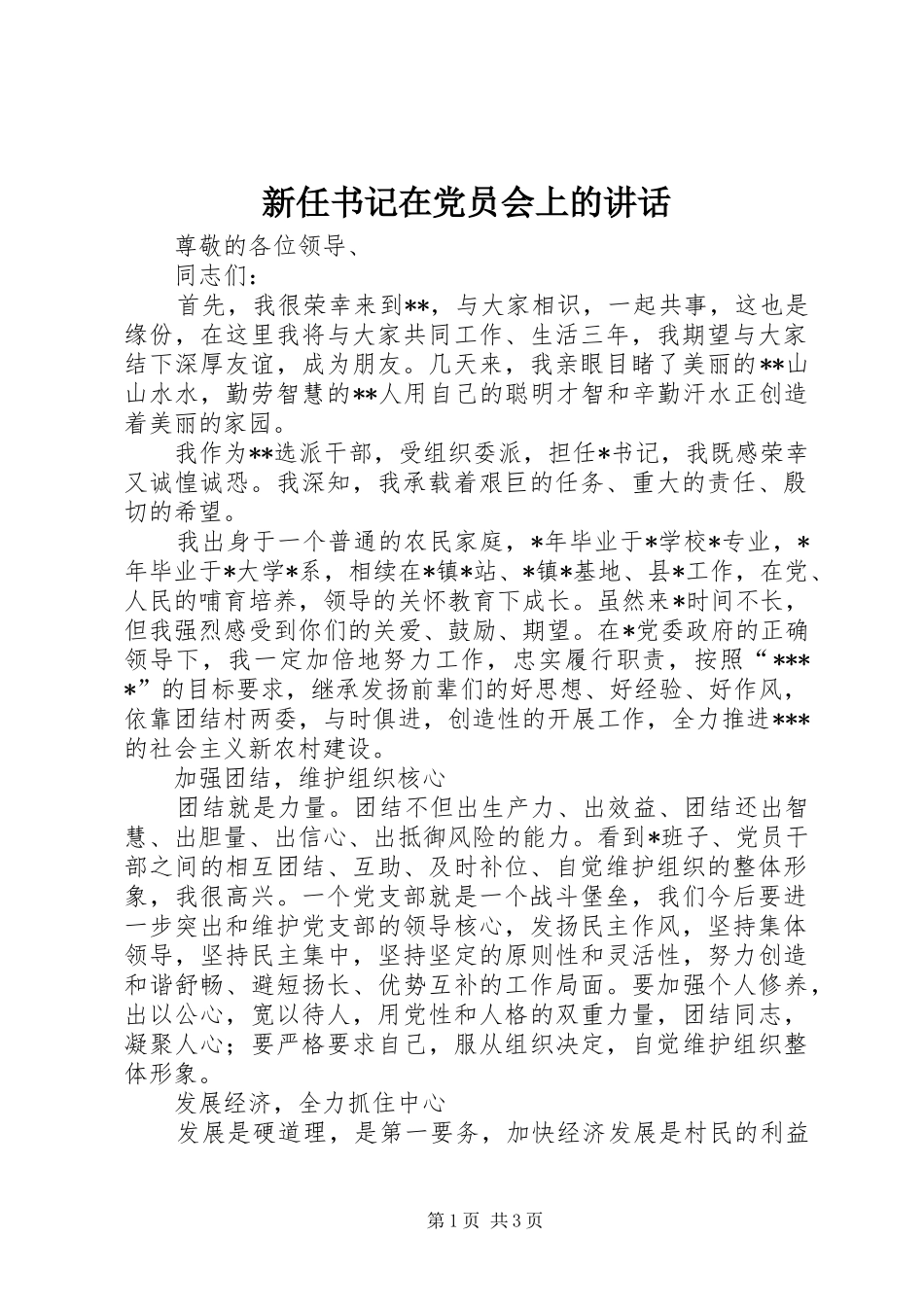 新任书记在党员会上的讲话_第1页