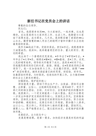 新任书记在党员会上的讲话