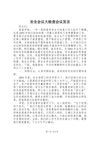 安全会议大检查会议发言