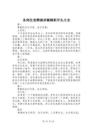 各岗位竞聘演讲稿精彩开头大全