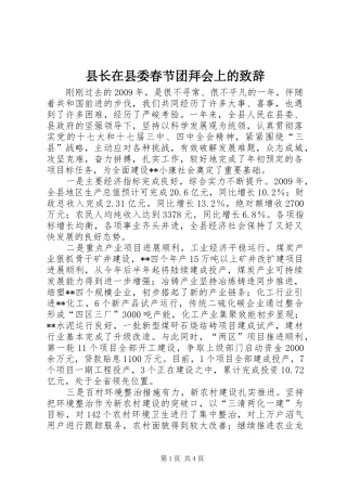 县长在县委春节团拜会上的致辞