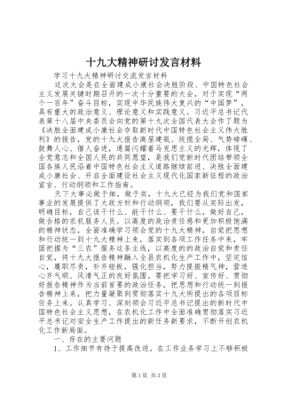 十九大精神研讨发言材料