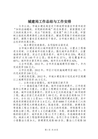 城建局工作总结与工作安排