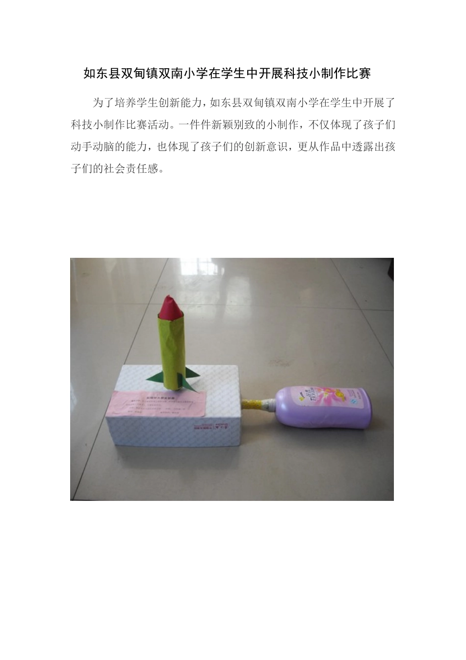 如东县双甸镇双南小学开展科技小制作比赛_第1页