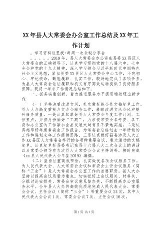 XX年县人大常委会办公室工作总结及XX年工作计划