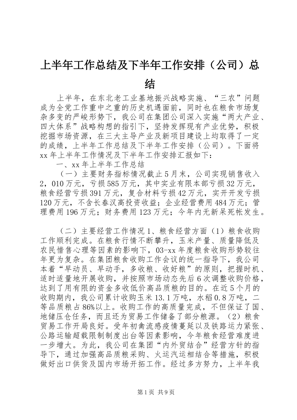 上半年工作总结及下半年工作安排（公司）总结_第1页