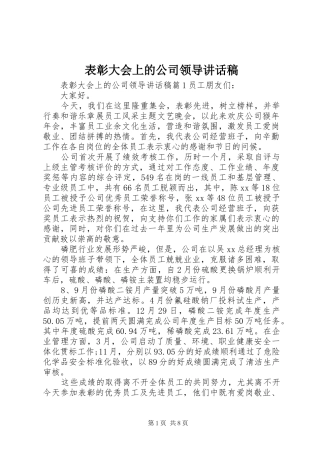 表彰大会上的公司领导讲话稿