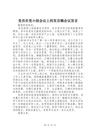 党员在党小组会议上的发言稿会议发言