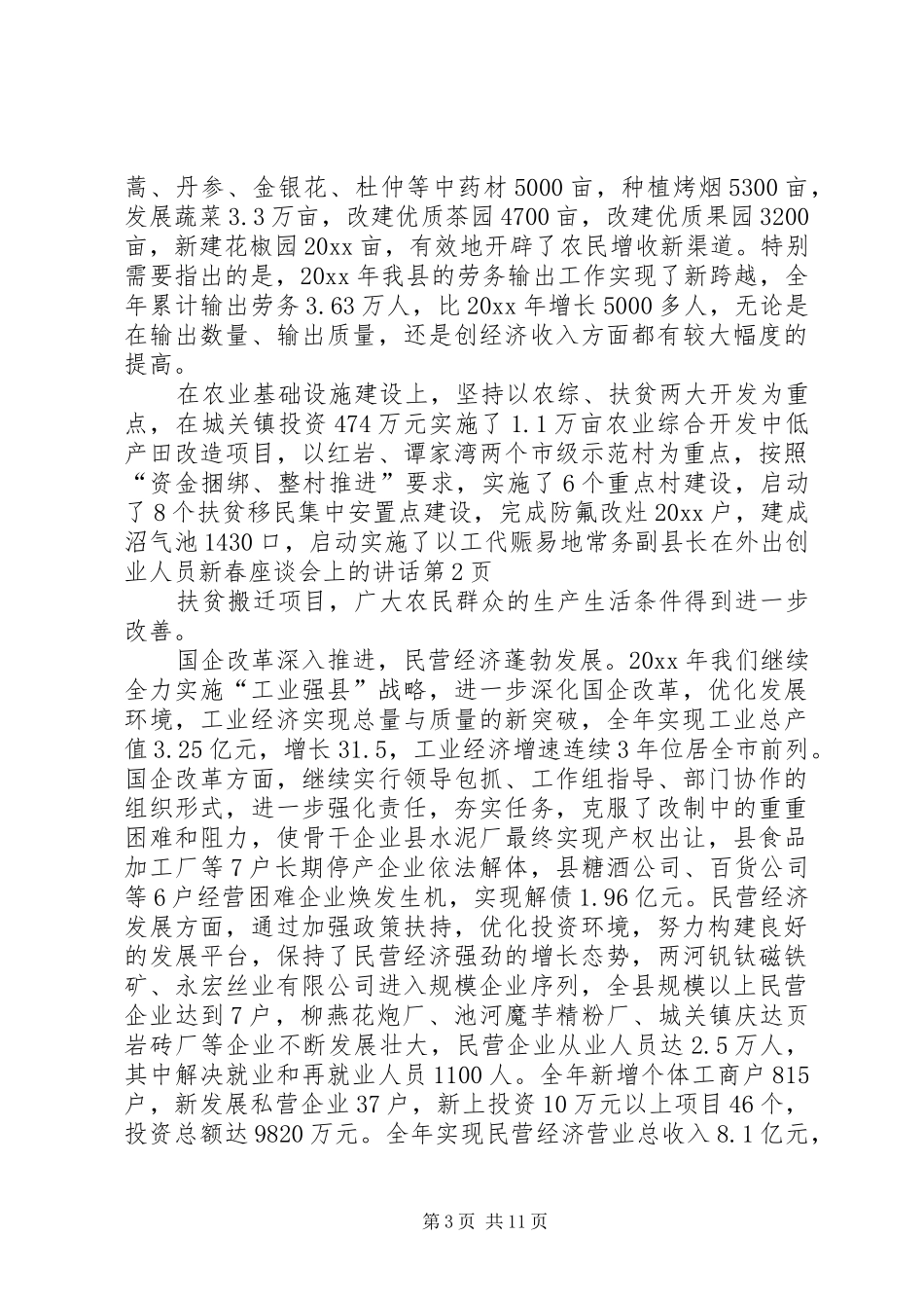 常务副县长在外出创业人员新春座谈会上的讲话_第3页