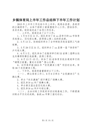 乡镇体育局上半年工作总结和下半年工作计划