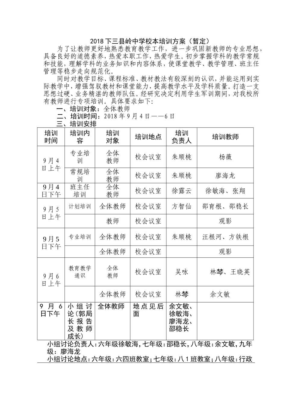 2018年下半年校本培训方案_第1页