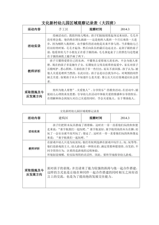 大四班区域观察记录表（3月）