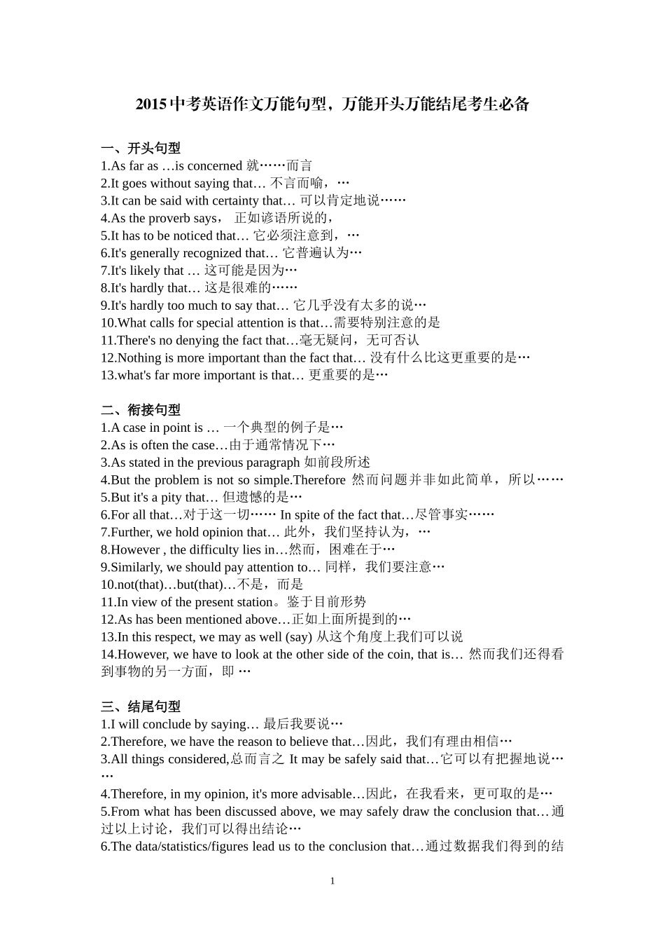 2015中考英语作文万能句型_第1页