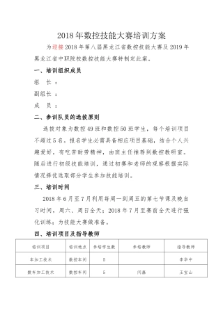 2018年数控教研室数控技能大赛培训方案