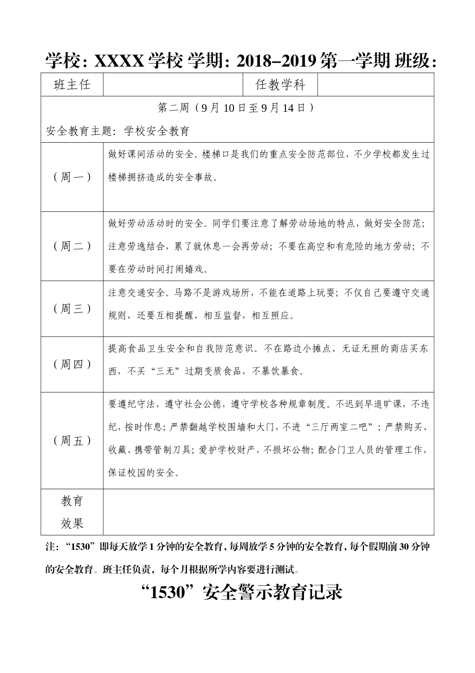 2018-2019学年第一学期“1530”安全警示教育记录_第2页