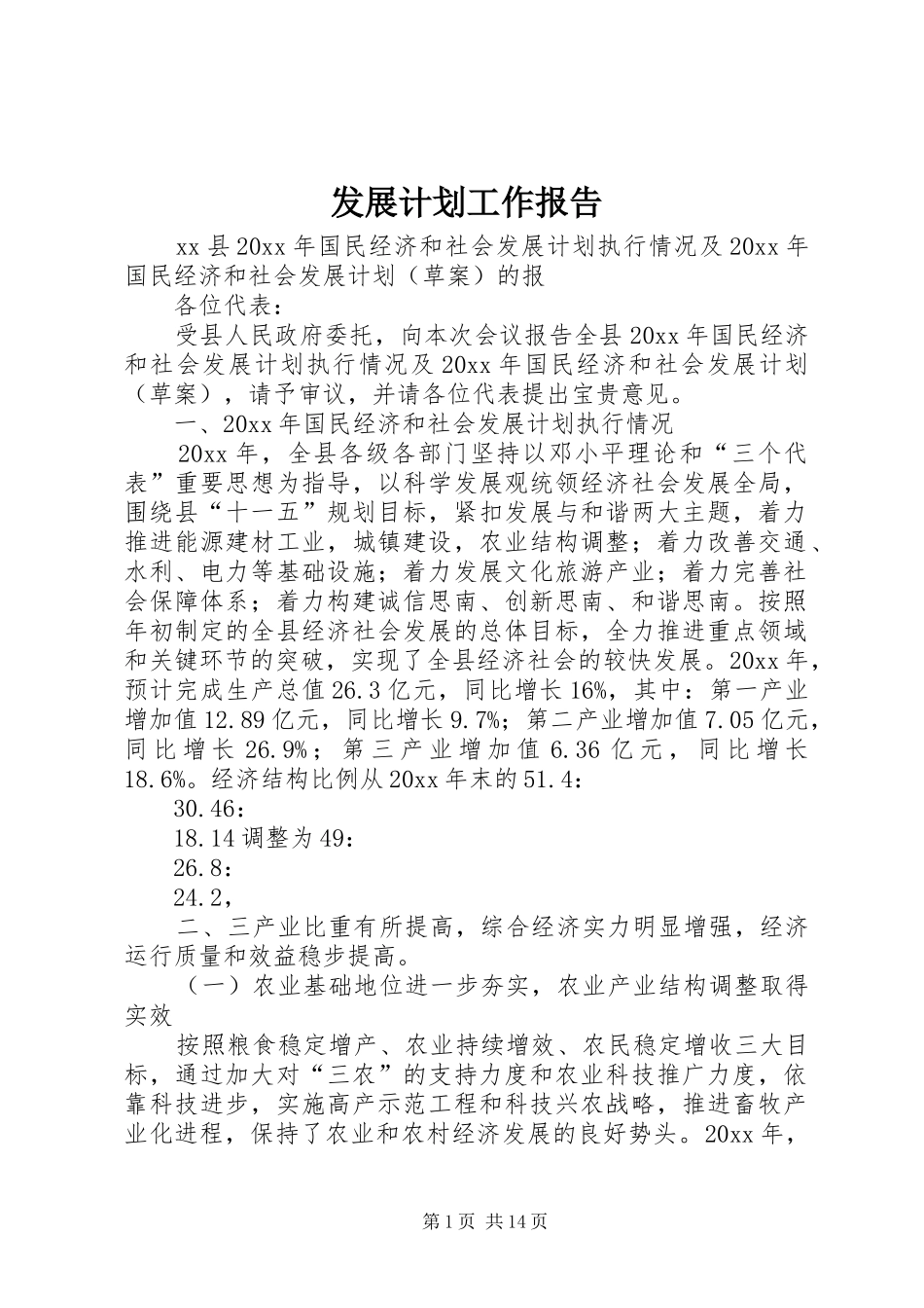 发展计划工作报告_第1页