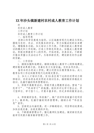 XX年沙头镇新建村农村成人教育工作计划