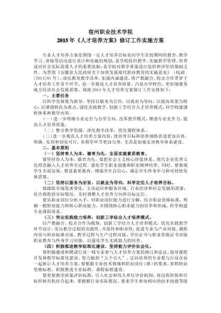 2015年《人才培养方案》修订工作方案