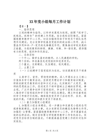 XX年党小组每月工作计划