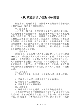 (乡)镇党委班子任期目标规划