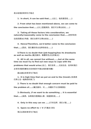 2015年6月英语四级作文万能句式（三）
