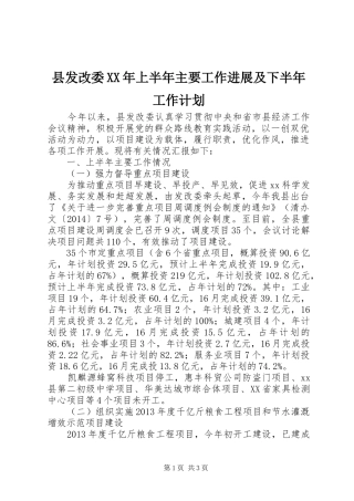 县发改委XX年上半年主要工作进展及下半年工作计划