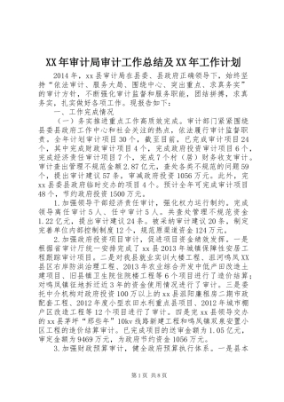 XX年审计局审计工作总结及XX年工作计划