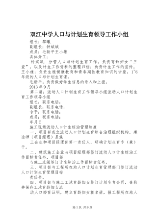 双江中学人口与计划生育领导工作小组
