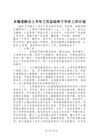 乡镇老龄办上半年工作总结和下半年工作计划