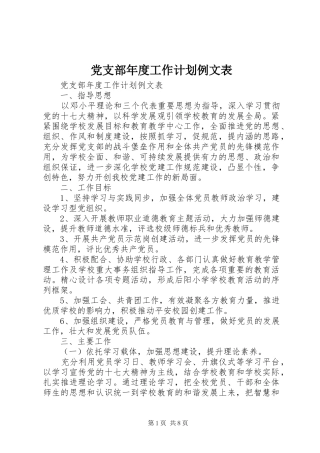 党支部年度工作计划例文表