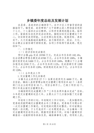 乡镇委年度总结及发展计划