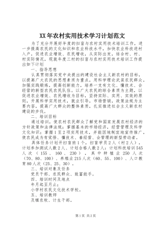 XX年农村实用技术学习计划范文