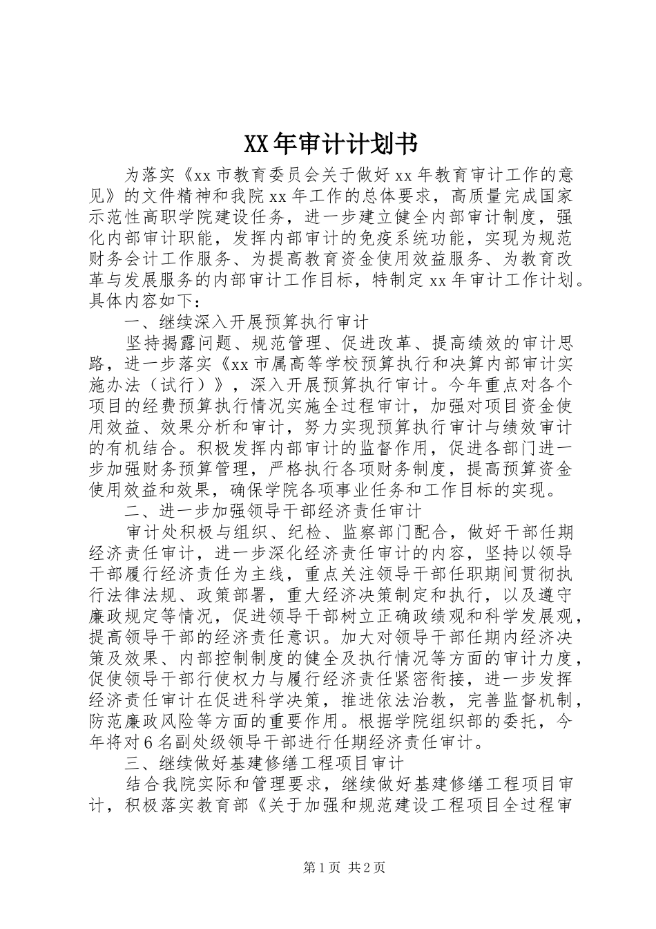 XX年审计计划书_第1页