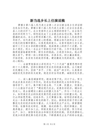 新当选乡长上任演说稿
