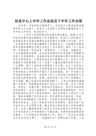 信息中心上半年工作总结及下半年工作安排