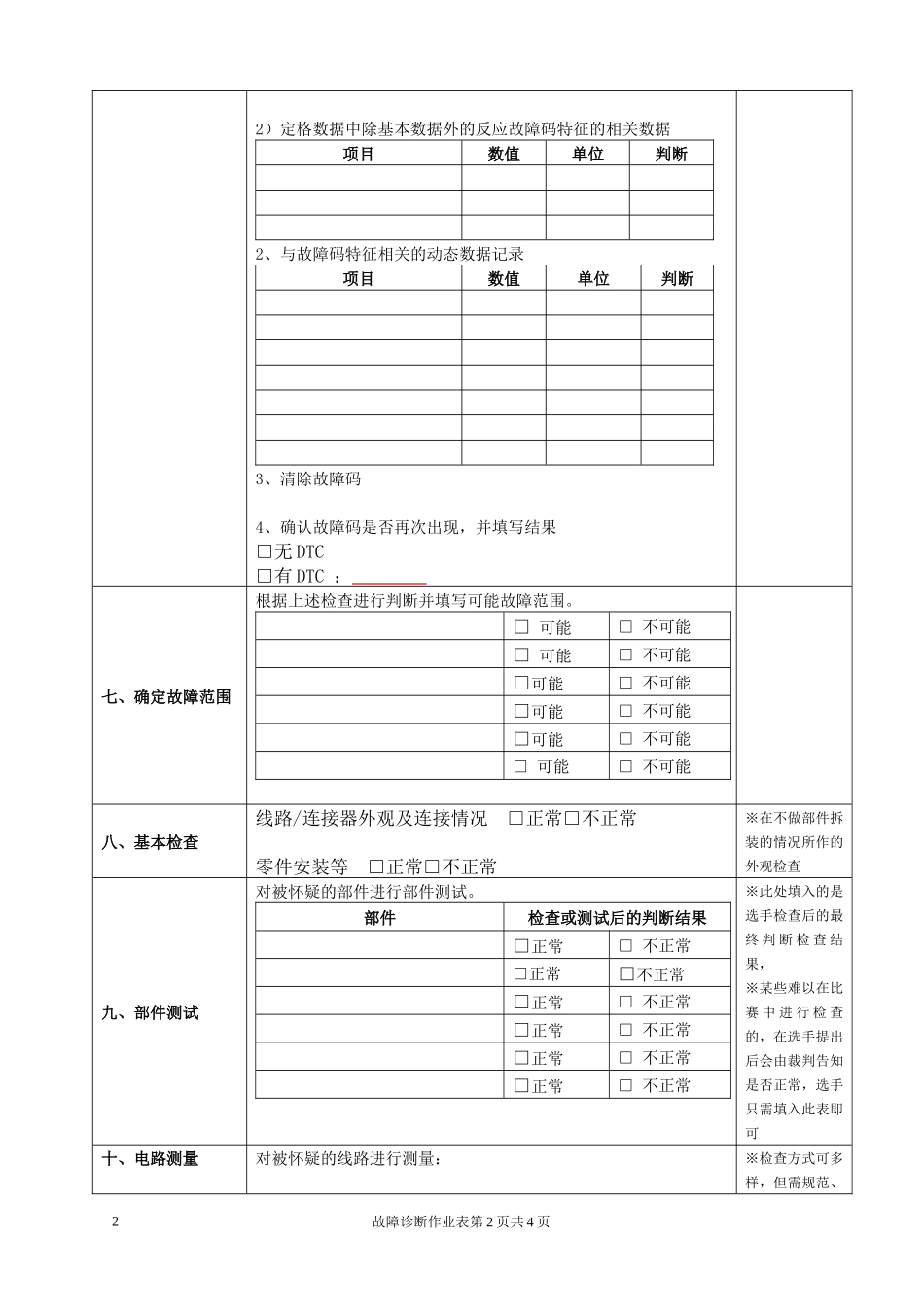 2016年中职汽车技能大赛故障诊断作业表_第2页