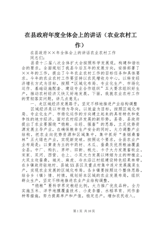 在县政府年度全体会上的讲话（农业农村工作）