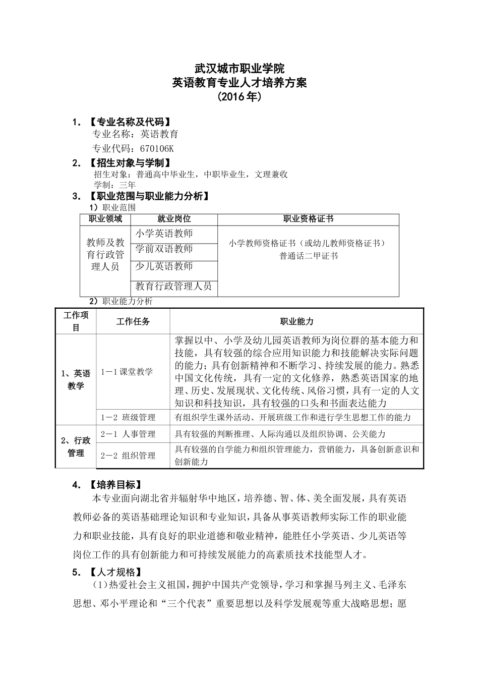 2016年英语教育专业人才培养方案(定稿)_第1页